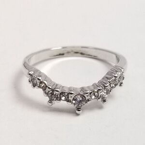 Vintage Curved Band Ring, Silver Tone and Rhinestone Size 7 Stacking Band